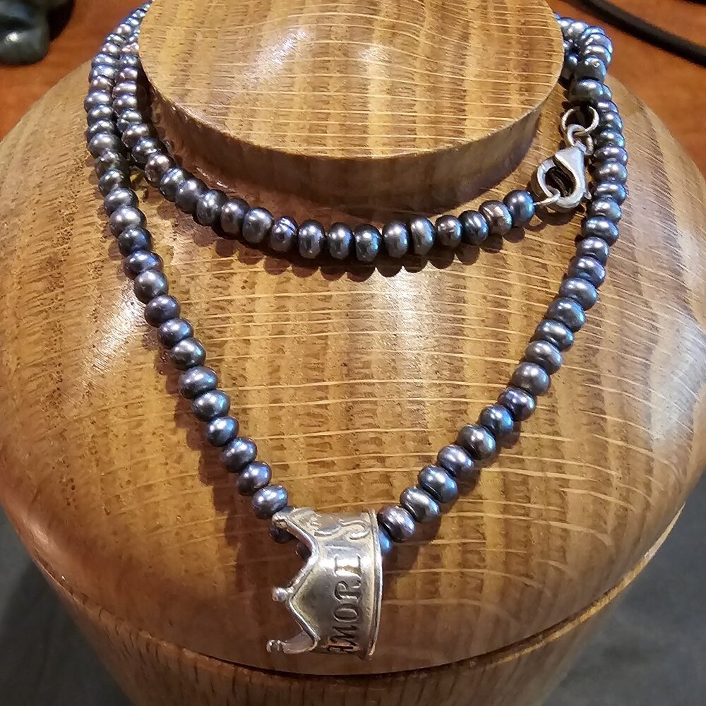Angi Olami Pearl and Sterling Silver Floating Crown Necklace